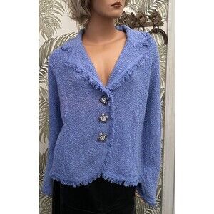 Willow Vtg Cardigan Sweater Knit Rhinestone Bling Big Button Front XL Made USA